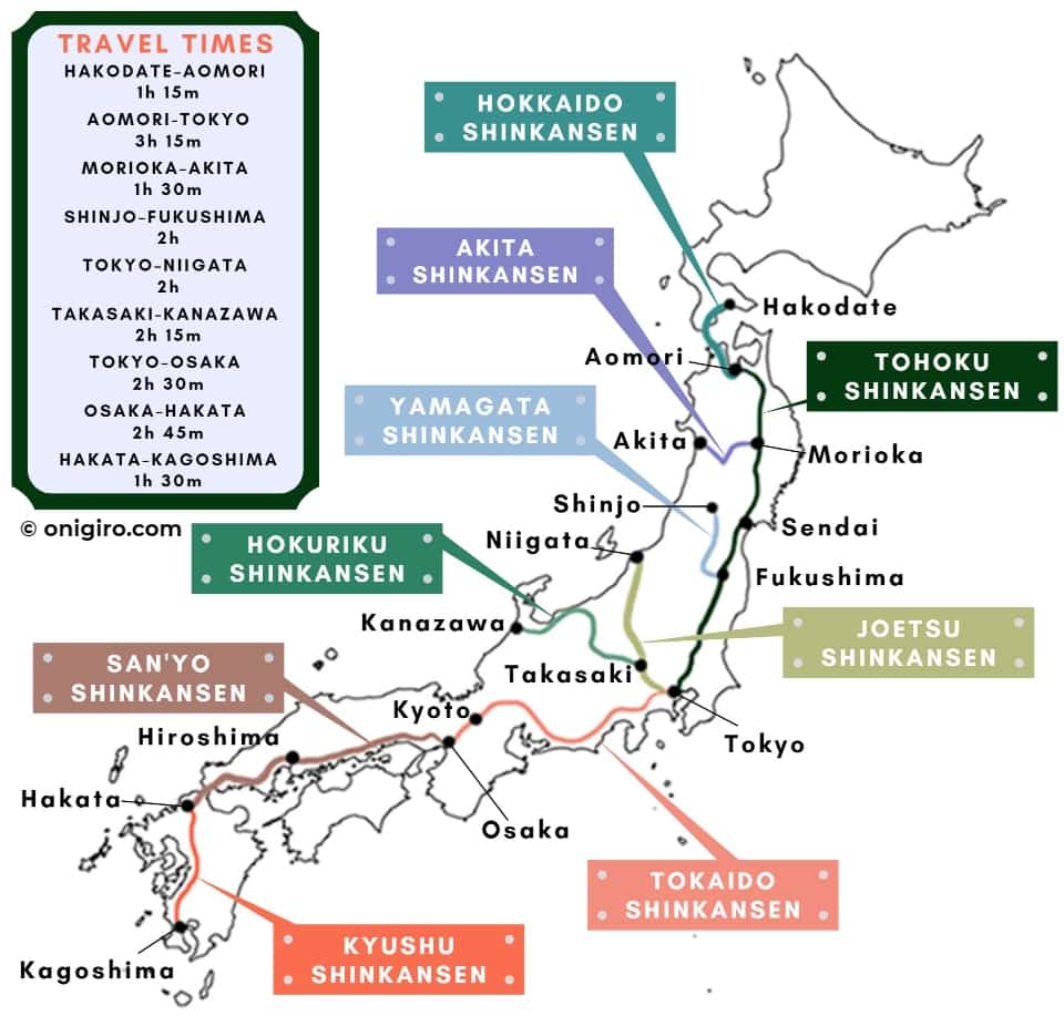 Travel Times Shinkansen Map 